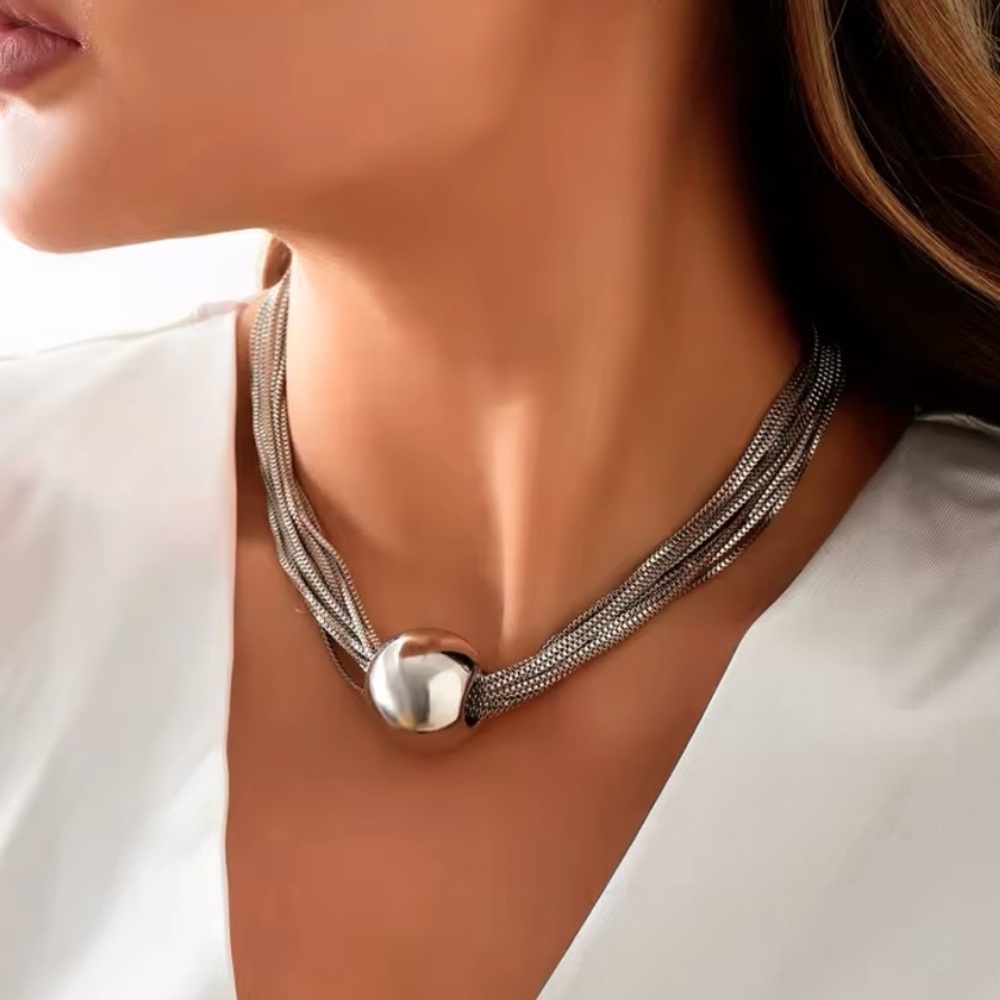 Silver Multi-Strand Ball Choker Necklace